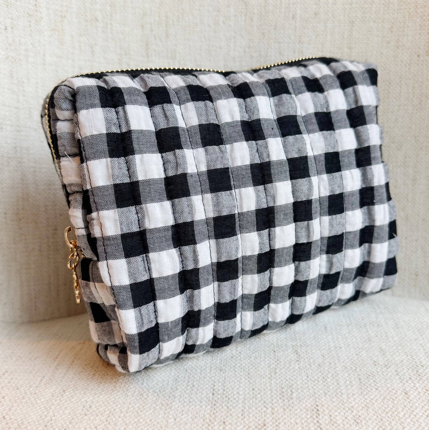 Gingham Cosmetic Case: Black