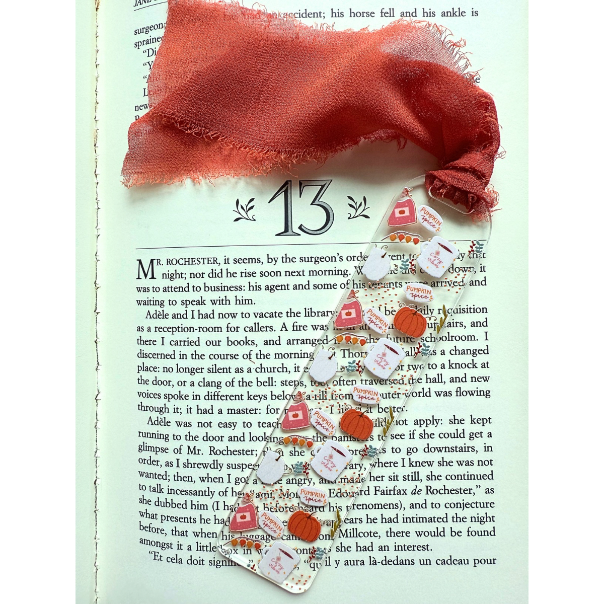 Acrylic bookmark cozy pumpkin spice coffee
