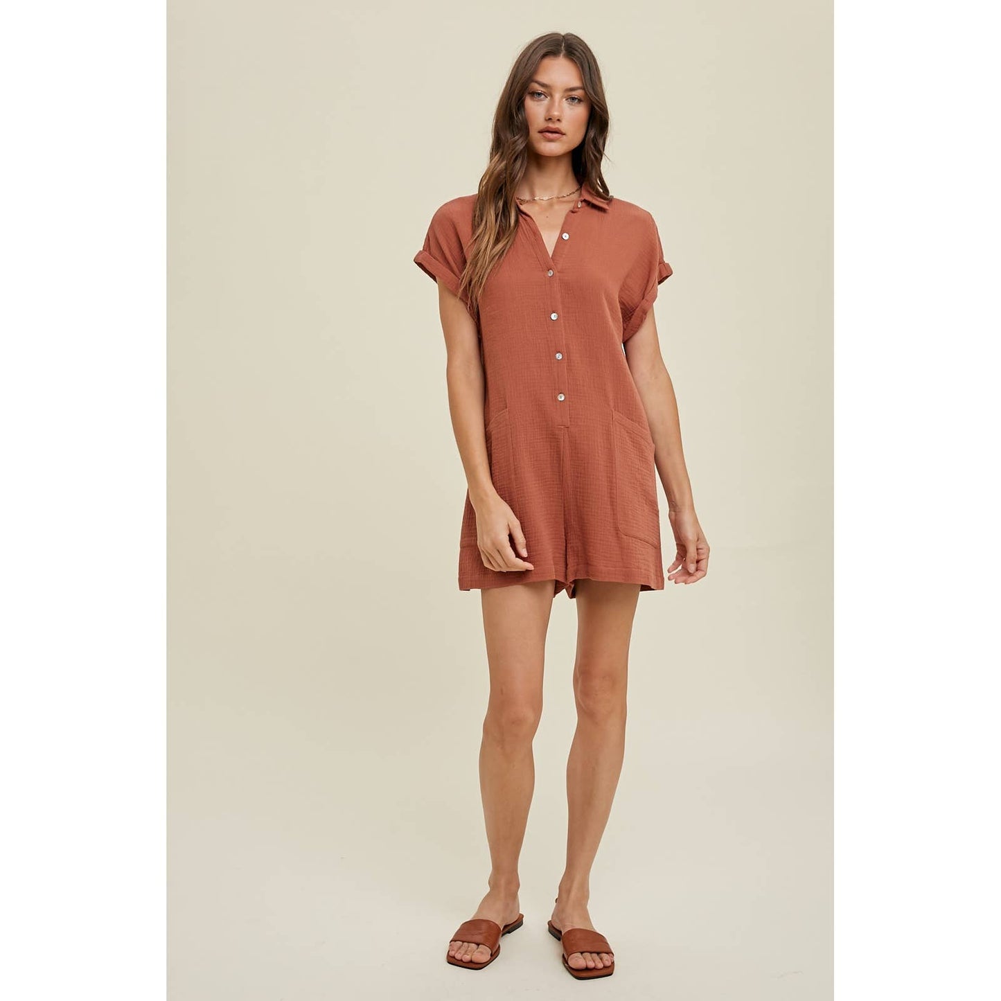 HALLIE GAUZE BUTTON-UP ROMPER