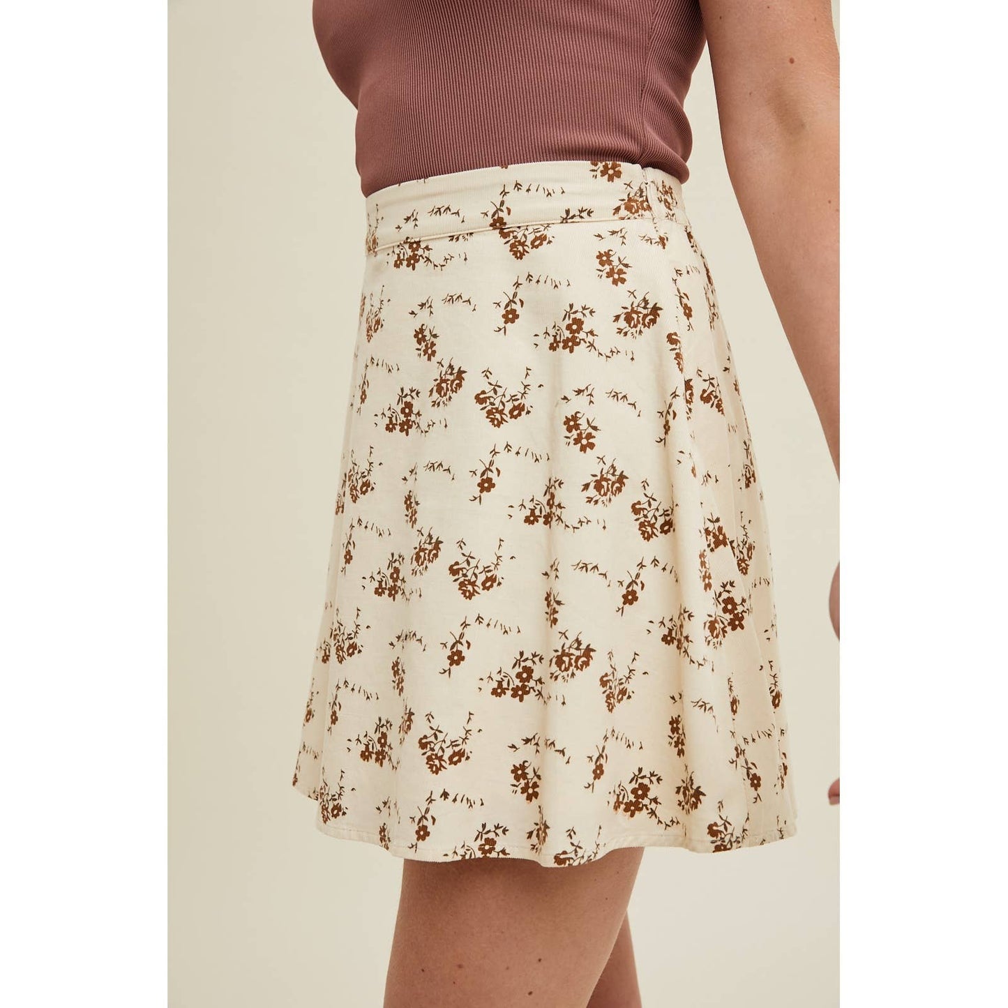 FLORAL CORDUROY MINI SKIRT