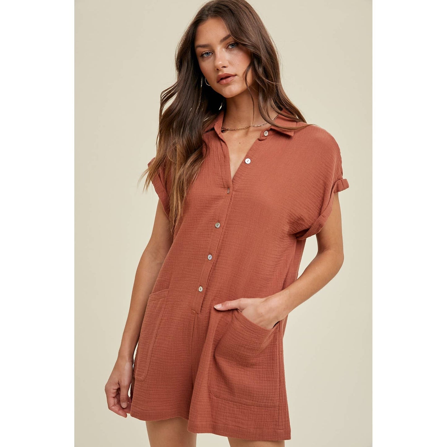 HALLIE GAUZE BUTTON-UP ROMPER