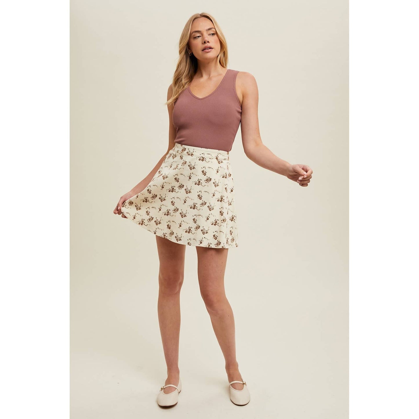 FLORAL CORDUROY MINI SKIRT
