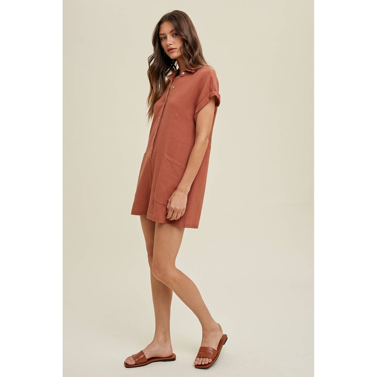 HALLIE GAUZE BUTTON-UP ROMPER