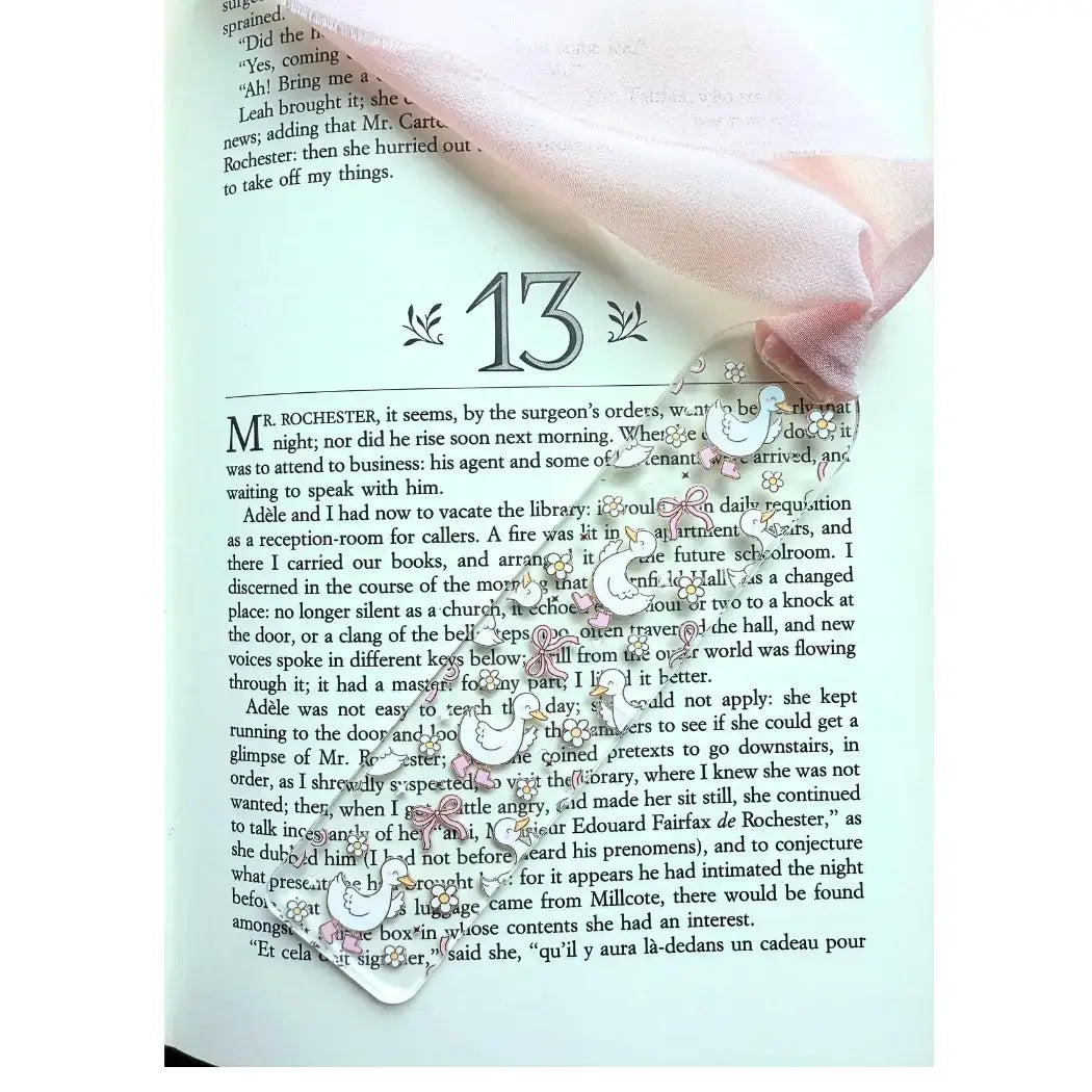 Duck in pink boots/bows acrylic bookmark