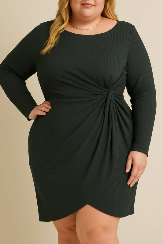 LONG SLEEVE WAIST TWIST MIDI DRESS: CURVY
