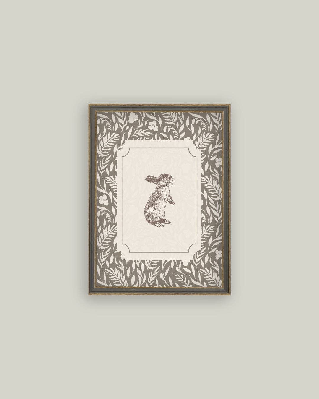 Brown Bunny Framed Antique Art: 7X9