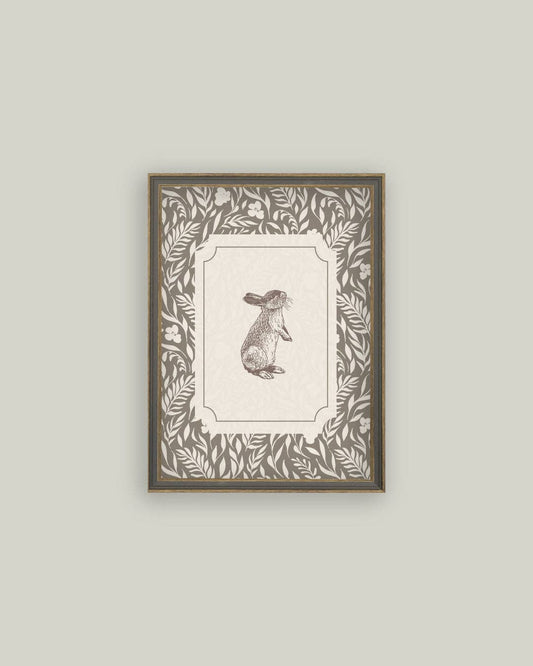 Brown Bunny Framed Antique Art: 7X9