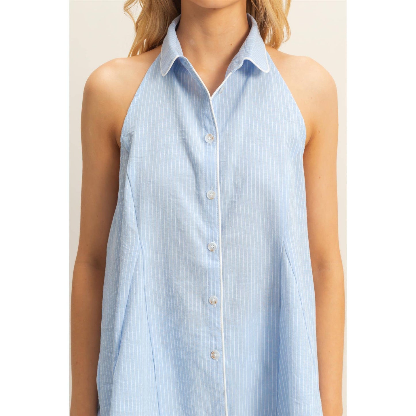 Striped Halter Buttoned Relaxed Fit Top
