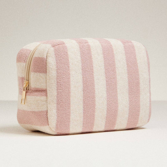 Terry Fabric Striped Multi-Purpose Pouch: Dark Pink