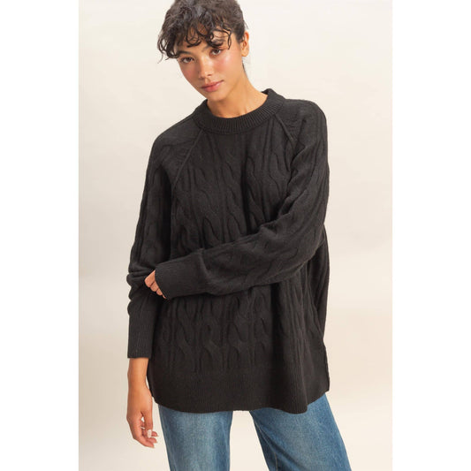 Crew Neck Cable Knit Sweater Pullover