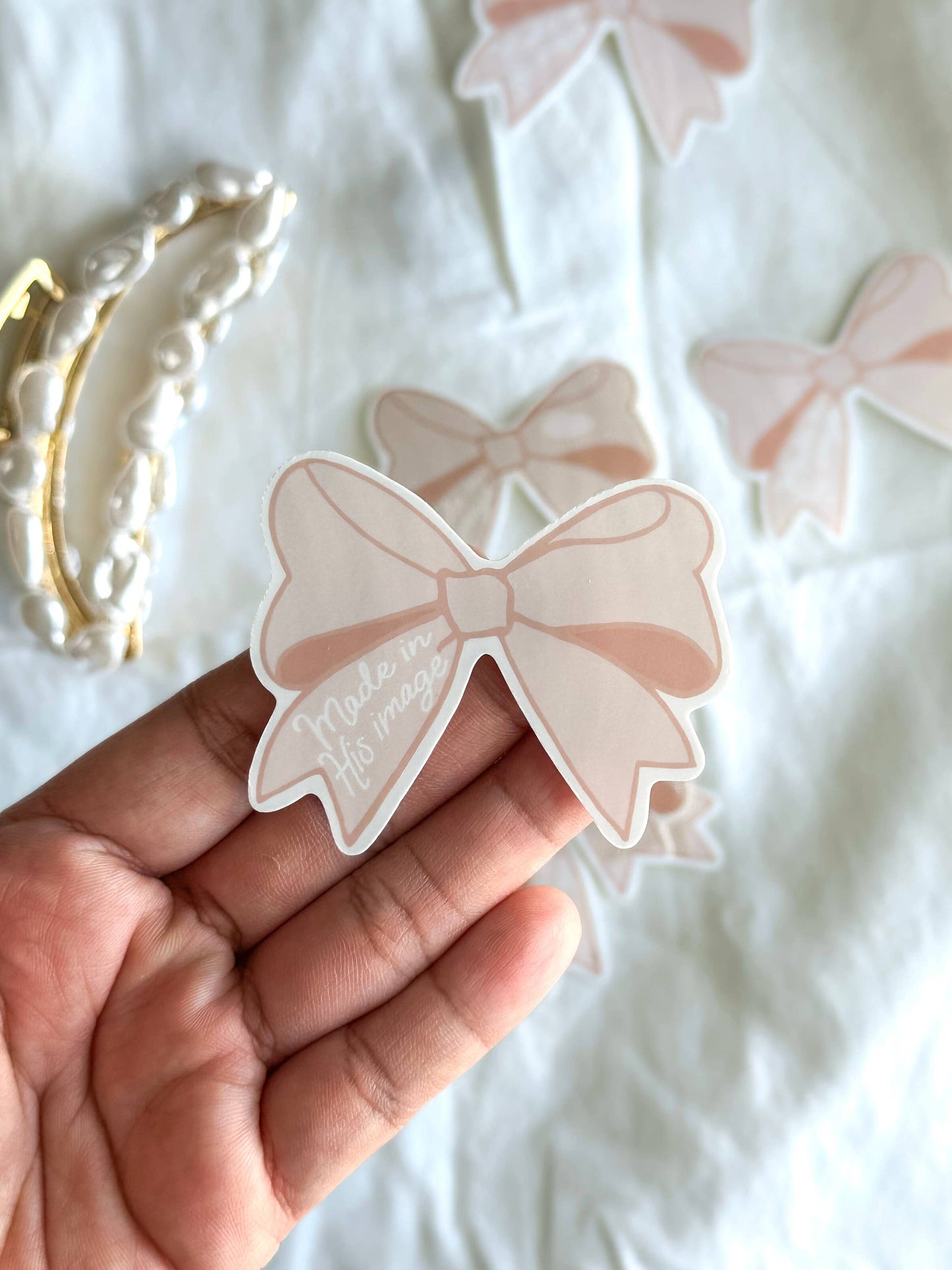 Made in His image, Bible verse bow sticker, coquette girl