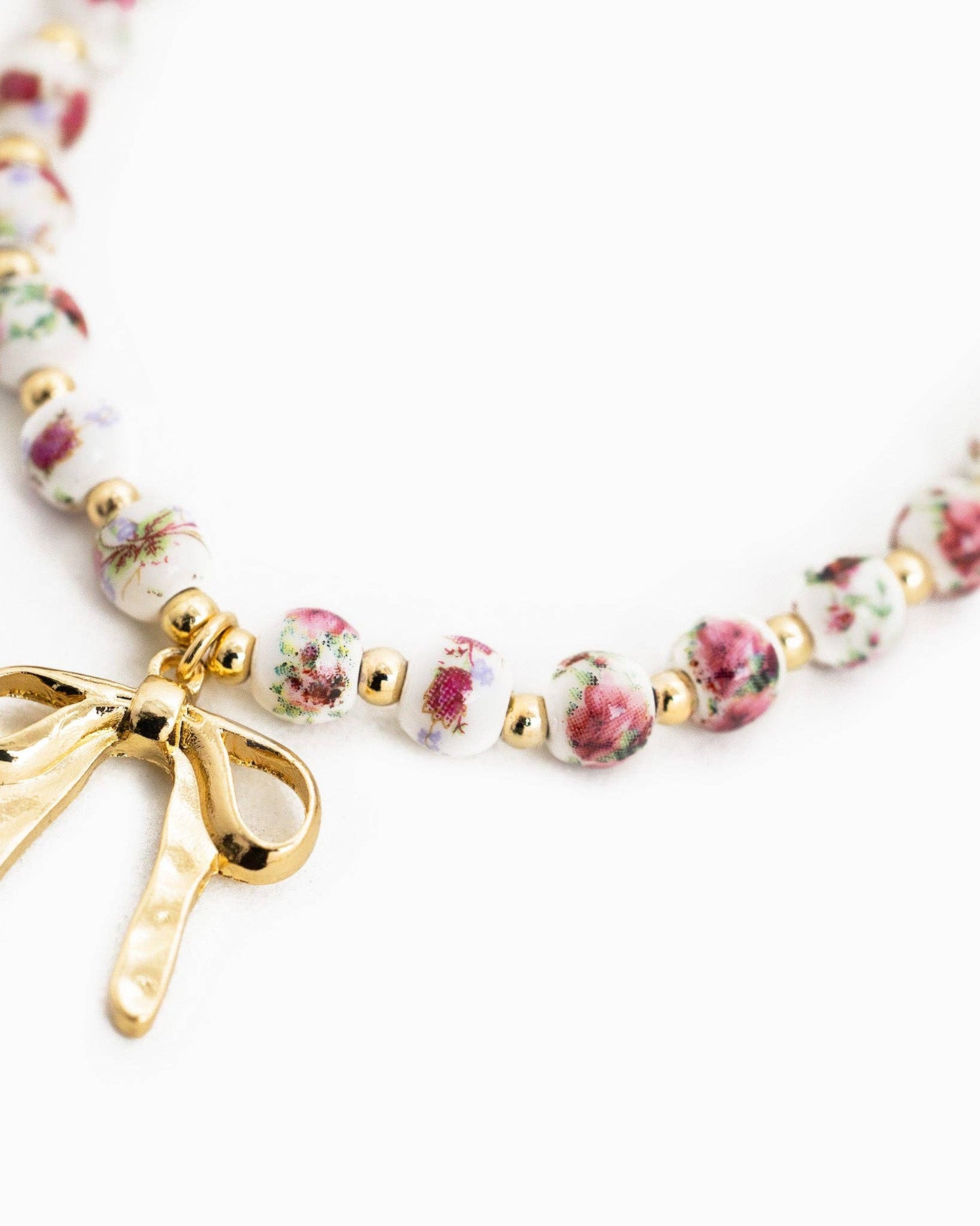 Ceramic Pink Bead Bow Necklace