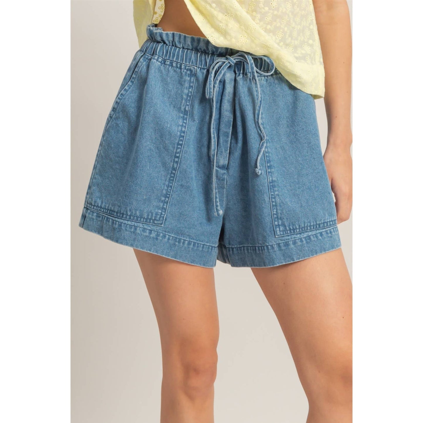 Melody Elastic Waist Pocket Denim Shorts