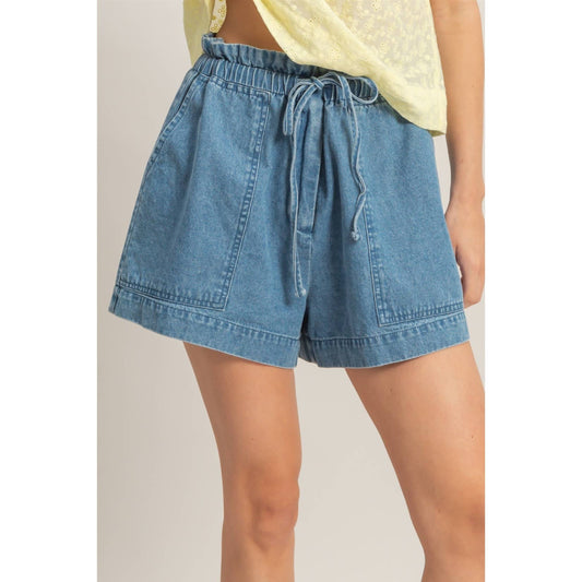 Melody Elastic Waist Pocket Denim Shorts