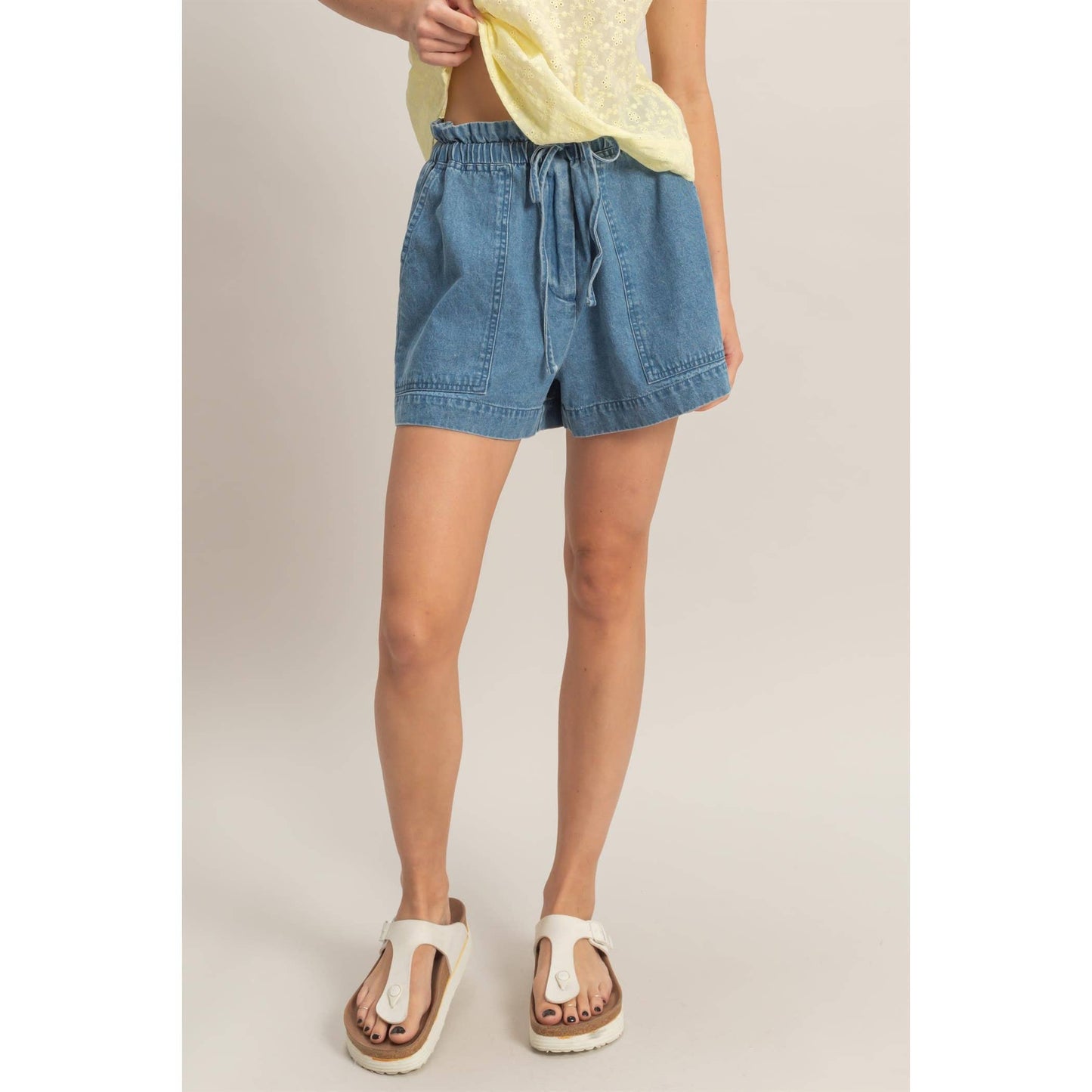 Melody Elastic Waist Pocket Denim Shorts