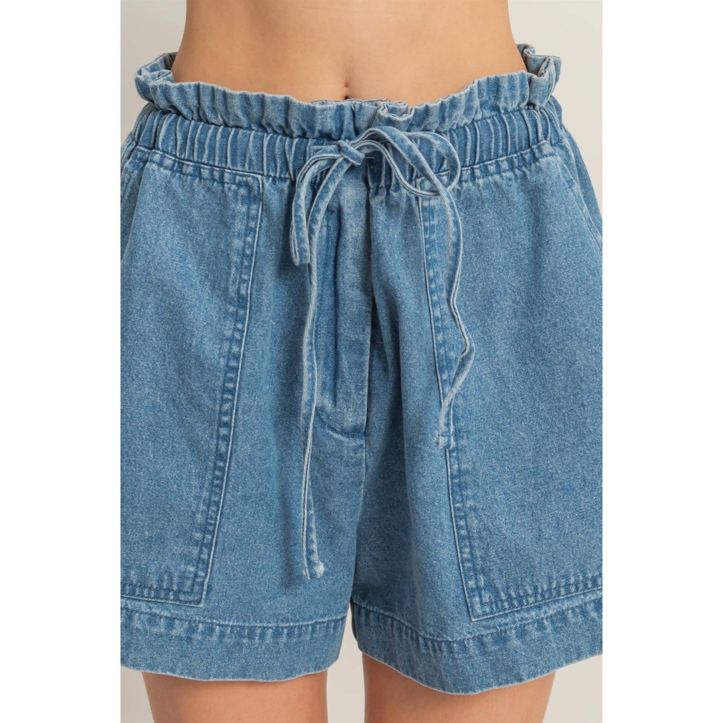Melody Elastic Waist Pocket Denim Shorts