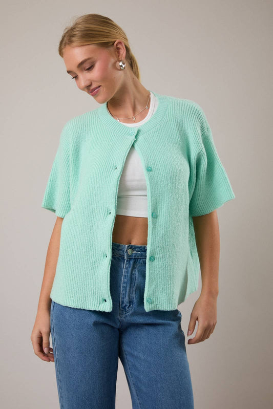 CASEY ROUND NECK SHORT SLEEVE SWEATER CARDIGAN