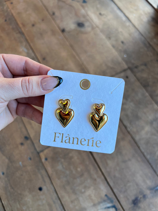 18K Non-Tarnish Layered Heart Earring