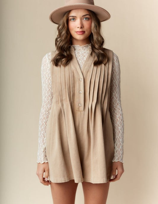 Sand Pleated Romper