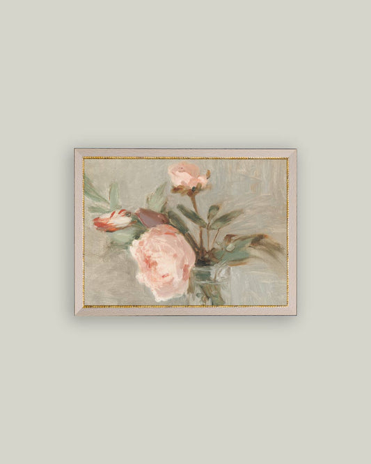 Light Pink Roses Framed Antique Art: 11x15