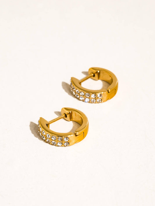 Lush 18K Gold Non-Tarnish CZ Pave Huggie Earrings