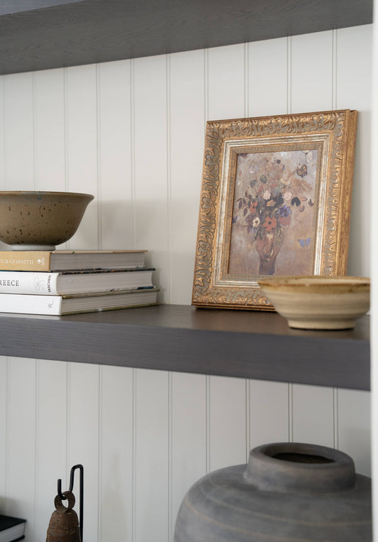 Flower Butterfly Vase Framed Antique Art: 7x9