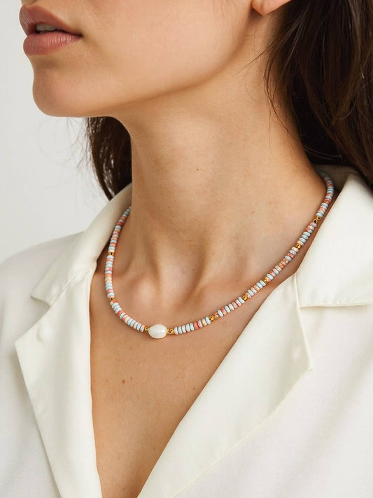 Swank Boho Beaded Pearl Necklace: Multi-Colored